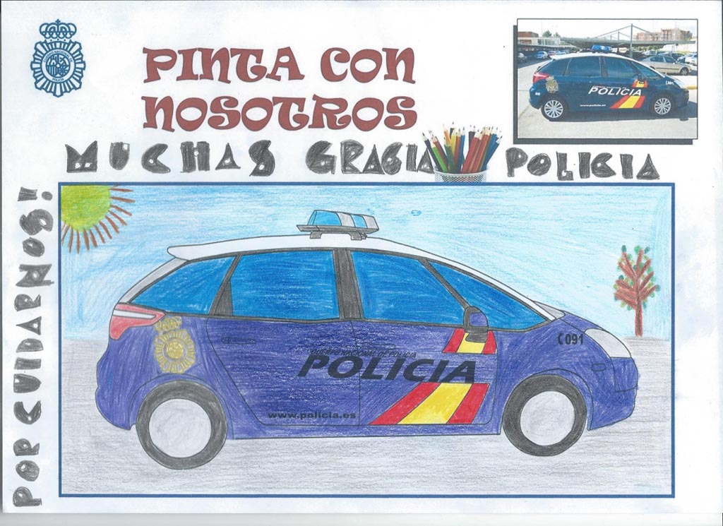 Ficha de Pinta con Nosotros de un coche coloreado con un sol de fondo.